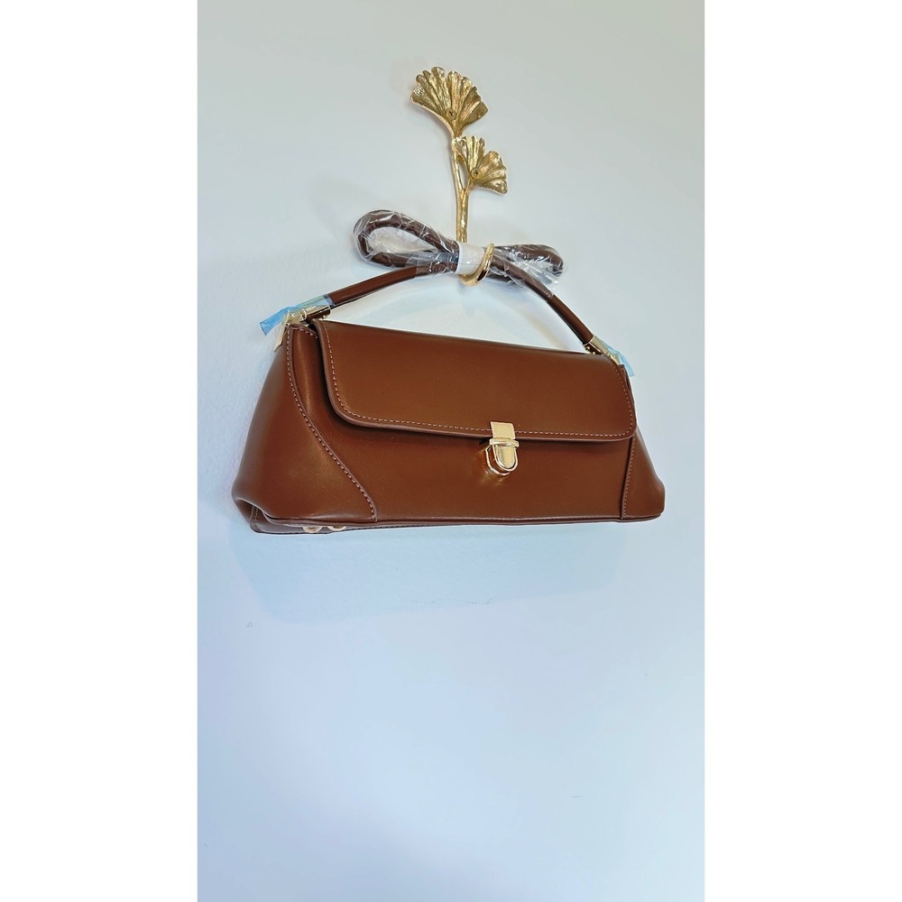 Baguette Shoulder Bag Minimalist Womens Small Brown Vegan Leather Retro Classic - Picture 4 of 10